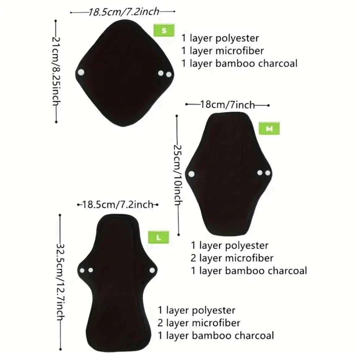 Black Reusable Cloth Pads – Available in 3 Sizes