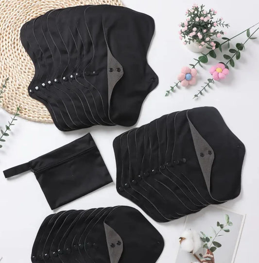 Black Reusable Cloth Pads – Available in 3 Sizes